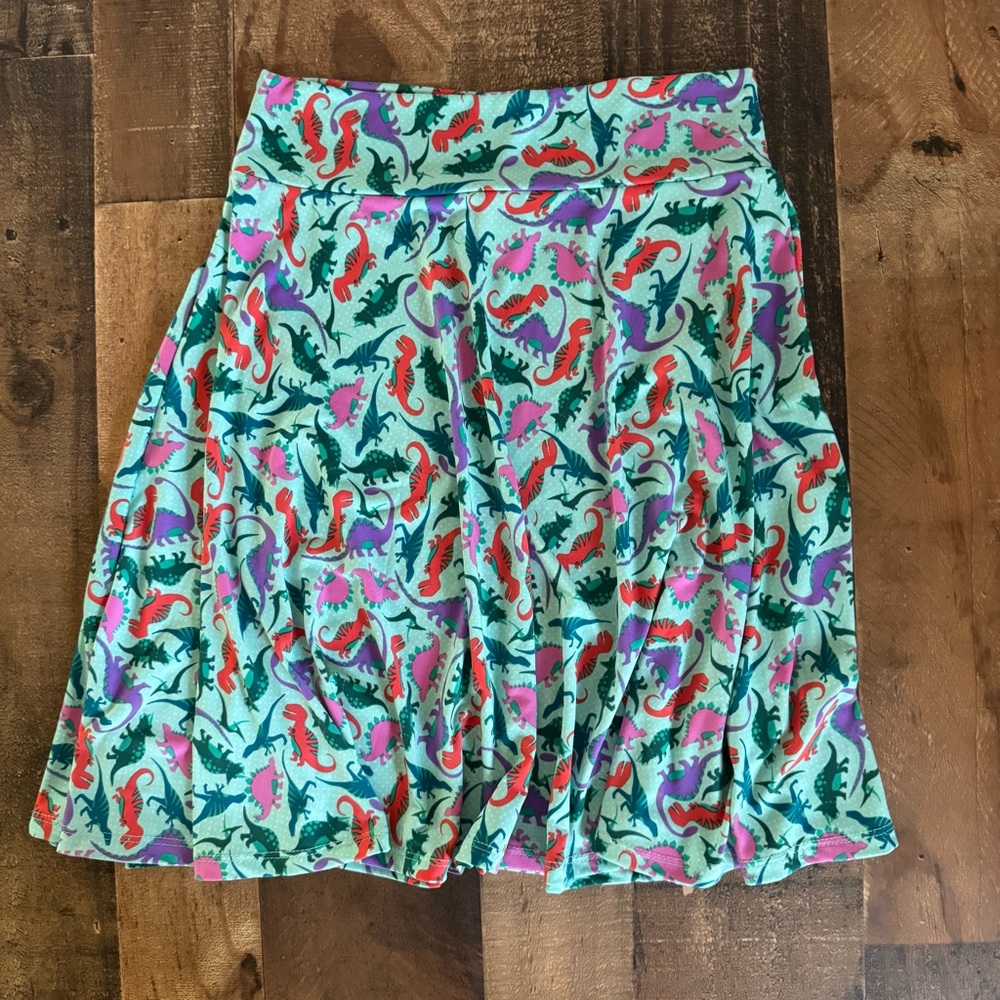 LuLaRoe Kids Azure Skirt 12 Dinosaur Print Stretch Flare Skater Skirt Cute